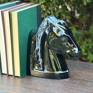 BMP Vintage Horse Bookend by Blue Mountain Pottery Black Ceramic Drip Glaze